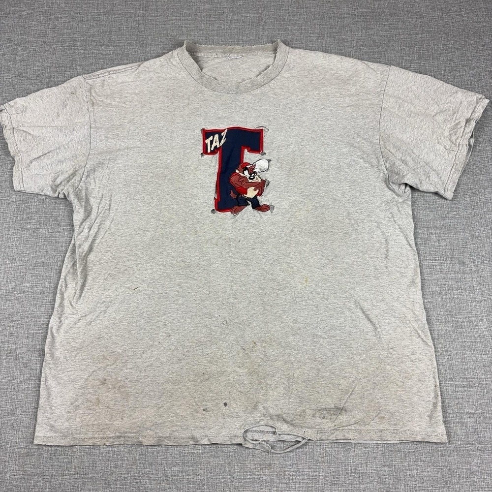 Vintage 90s Taz Tasmanian Devil Shirt Mens 2XL Gray Embroidered Distressed Tee